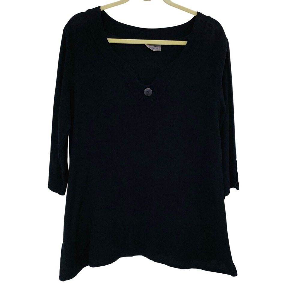 Cottonways Tunic Top Gauze Black Lagen Boho Minimalist Resort Womens L XL Sz 2